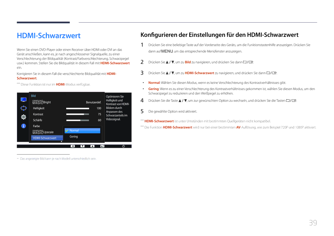 Samsung LS22E65UDS/EN, LS24E65KCS/EN, LS27E65KCS/EN manual Konfigurieren der Einstellungen für den HDMI-Schwarzwert 