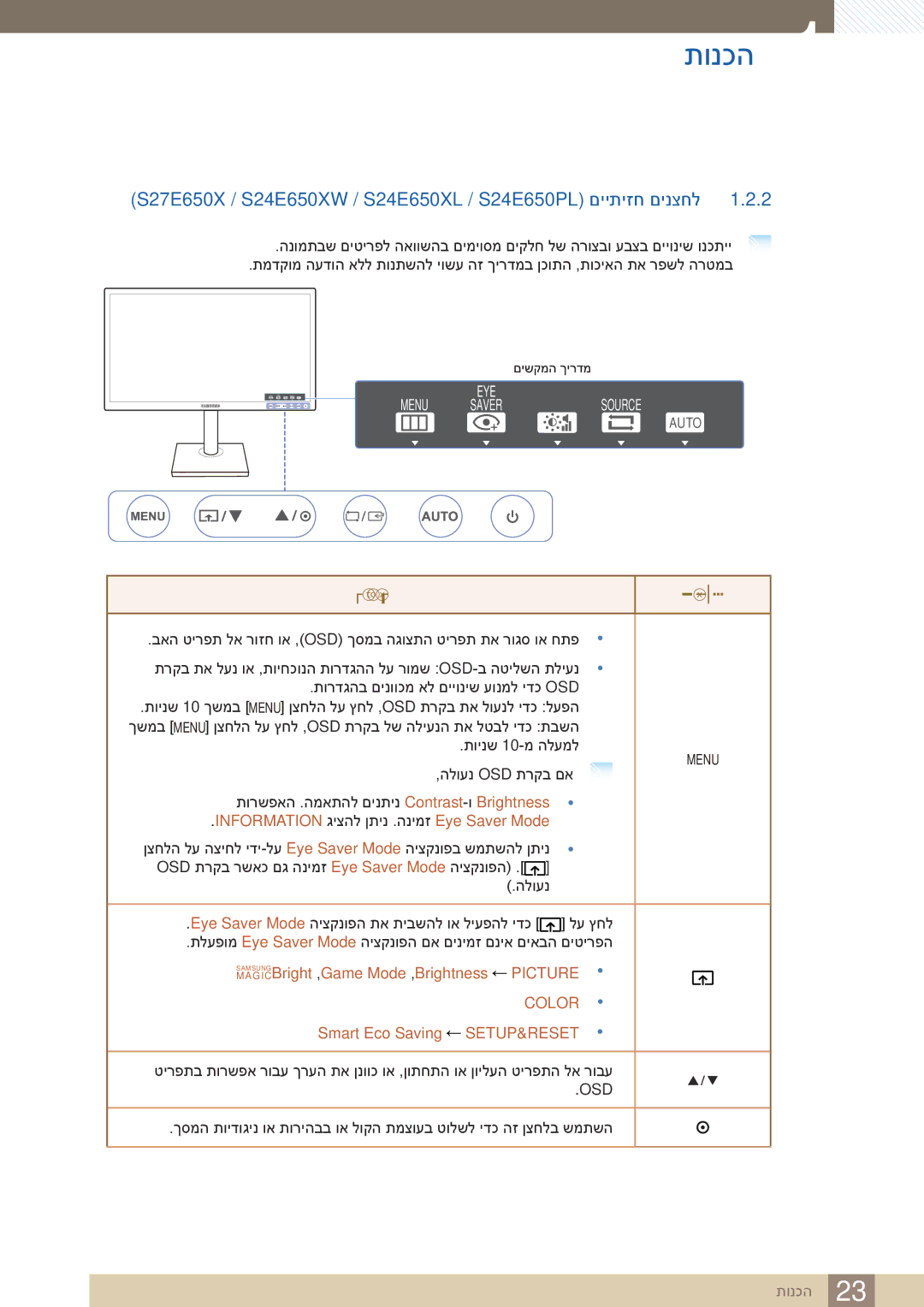 Samsung LS24E65UPLC/CH, LS24E65UDW/EN, LS24E45KBSV/EN, LS23E65KKS/EN manual ‏SAMSUNGBright ,Game‏ Mode ,Brightness‏ PICTURE‏ 