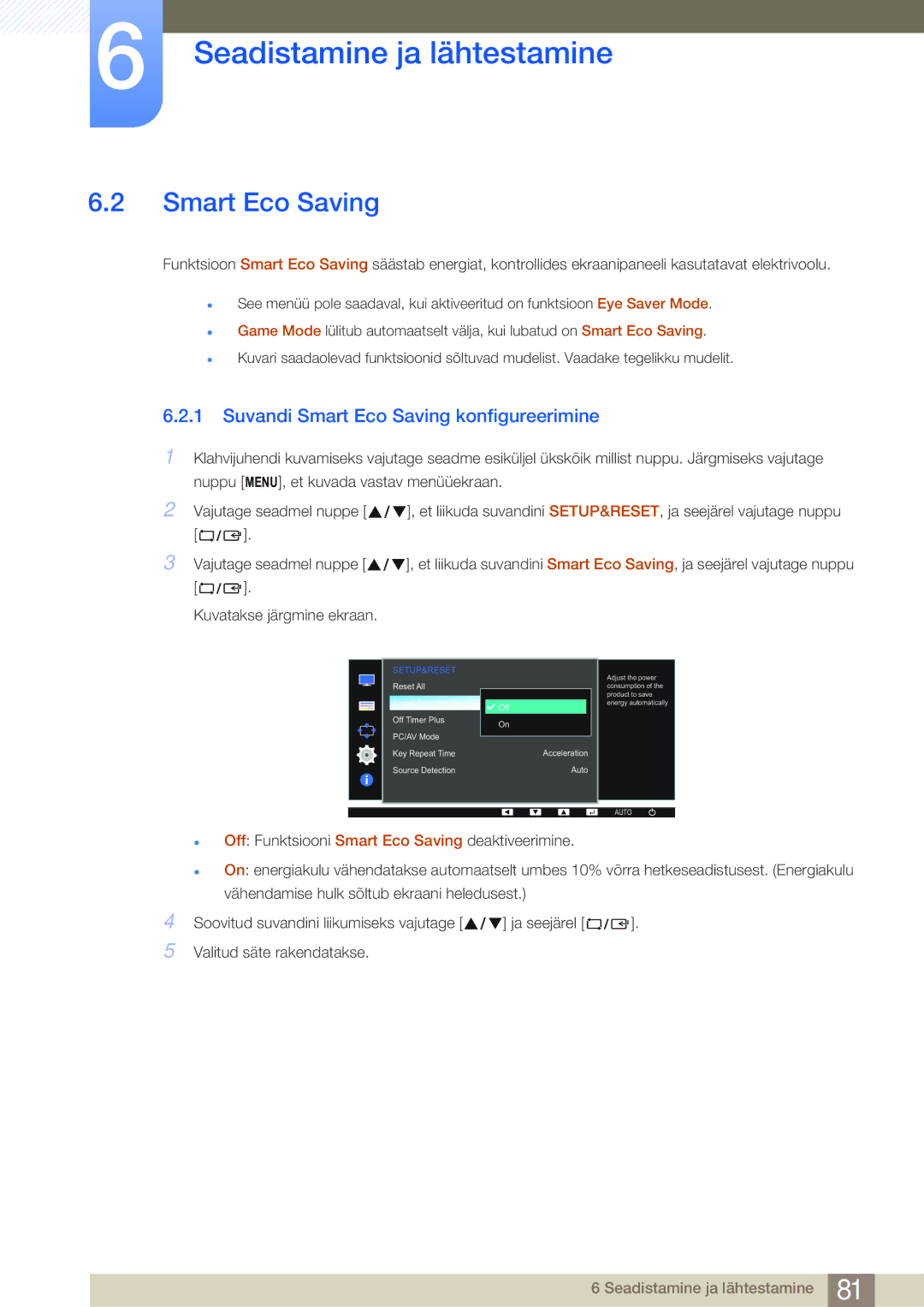 Samsung LS27E45KBS/EN, LS24E65UPL/EN, LS22E45UDWG/EN, LS22E45UFS/EN manual Suvandi Smart Eco Saving konfigureerimine 