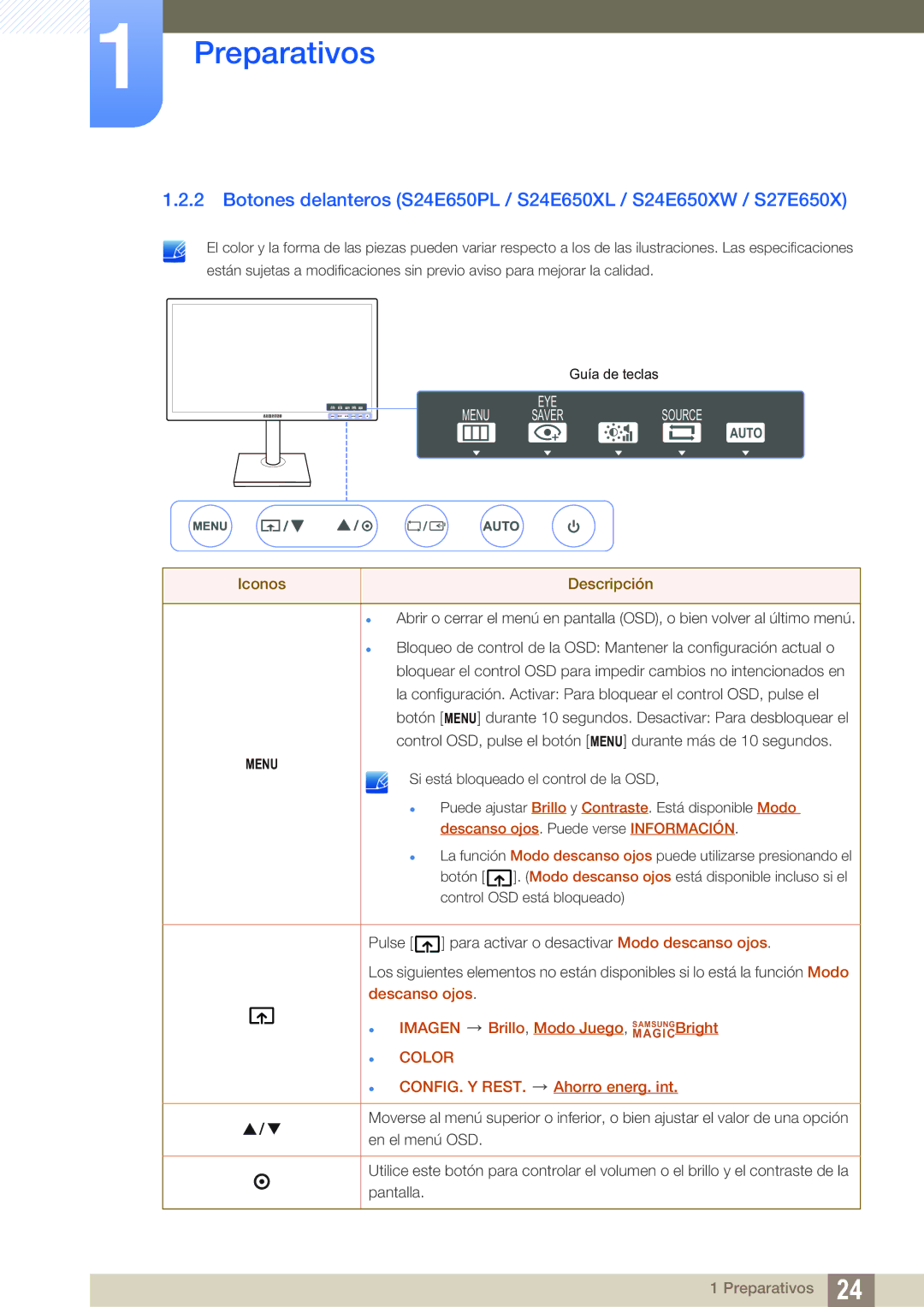 Samsung LS22E65UDS/EN, LS24E65UPL/EN, LS27E45KBS/EN, LS22E45UFS/EN manual  Imagen Brillo, Modo Juego, MAGICSAMSUNGBright 