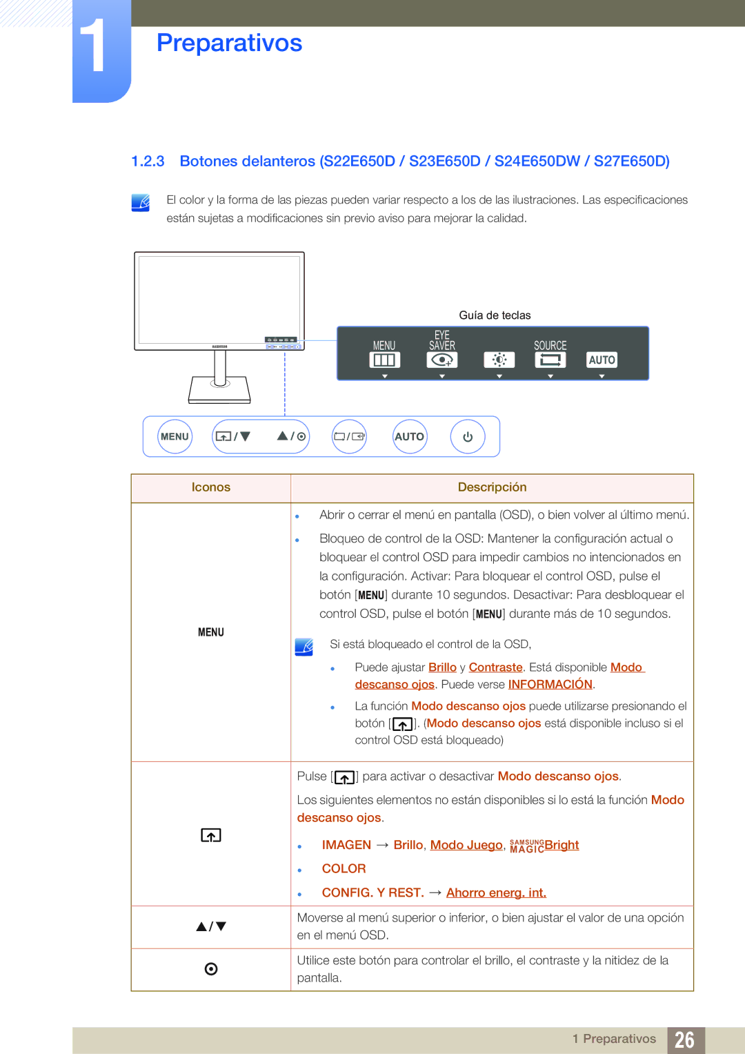 Samsung LS24E65UPL/EN, LS27E45KBS/EN, LS22E45UFS/EN, LS24E45UFS/EN, LS22E65UDSG/EN, LS27E65UDS/EN manual Menu EYE Source Saver 