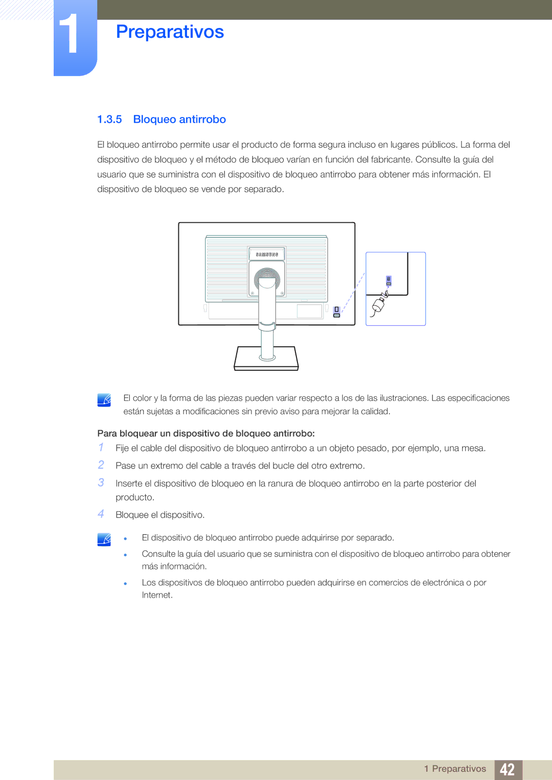 Samsung LS24E45UFS/EN, LS24E65UPL/EN, LS27E45KBS/EN, LS22E45UFS/EN, LS22E65UDSG/EN, LS27E65UDS/EN manual Bloqueo antirrobo 