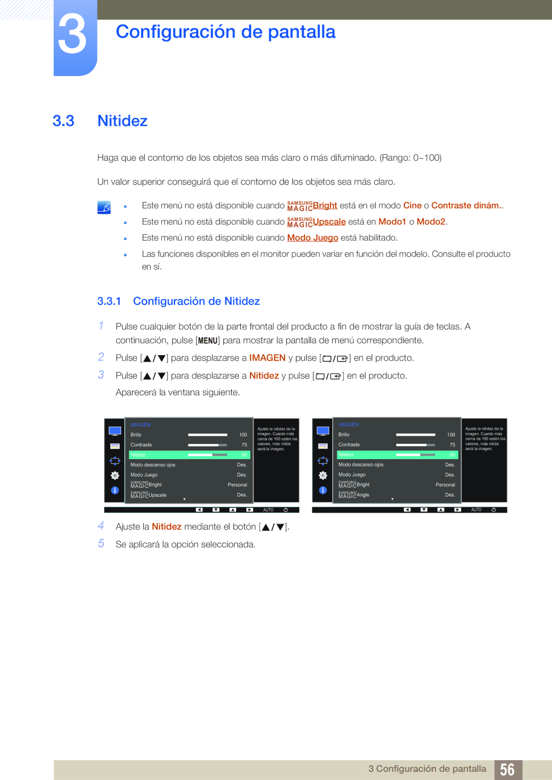 Samsung LS22E65UDSG/EN, LS24E65UPL/EN, LS27E45KBS/EN, LS22E45UFS/EN, LS24E45UFS/EN, LS27E65UDS/EN Configuración de Nitidez 