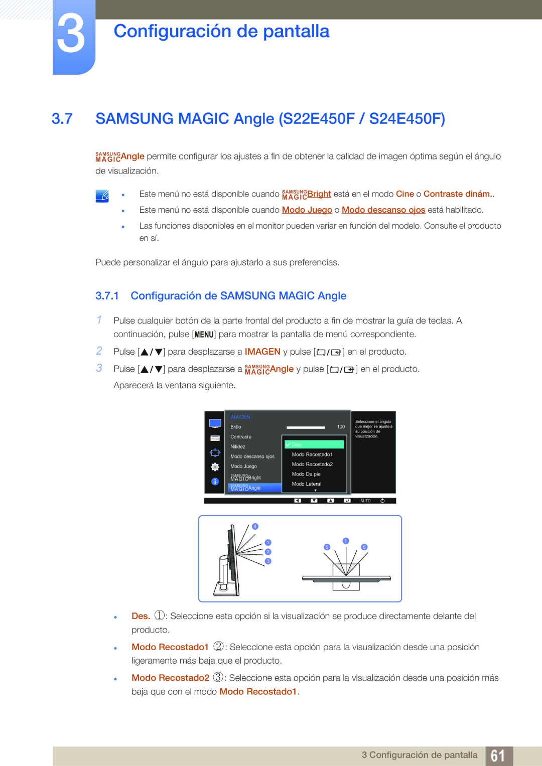 Samsung LS27E45KBH/EN, LS24E65UPL/EN manual Samsung Magic Angle S22E450F / S24E450F, Configuración de Samsung Magic Angle 