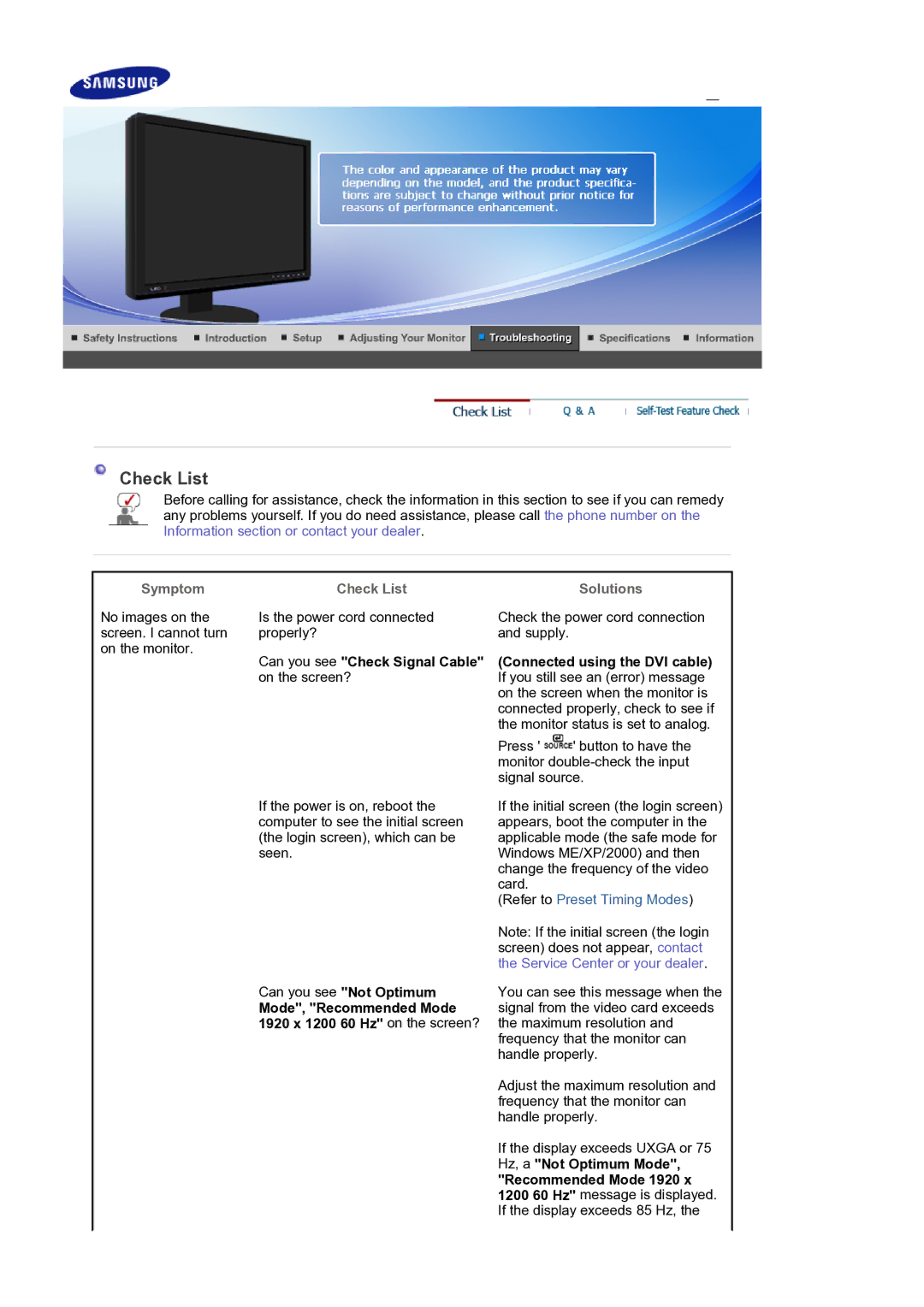 Samsung LS24EDBLB/EDC manual Check List, Can you see Check Signal Cable on the screen?, Refer to Preset Timing Modes 