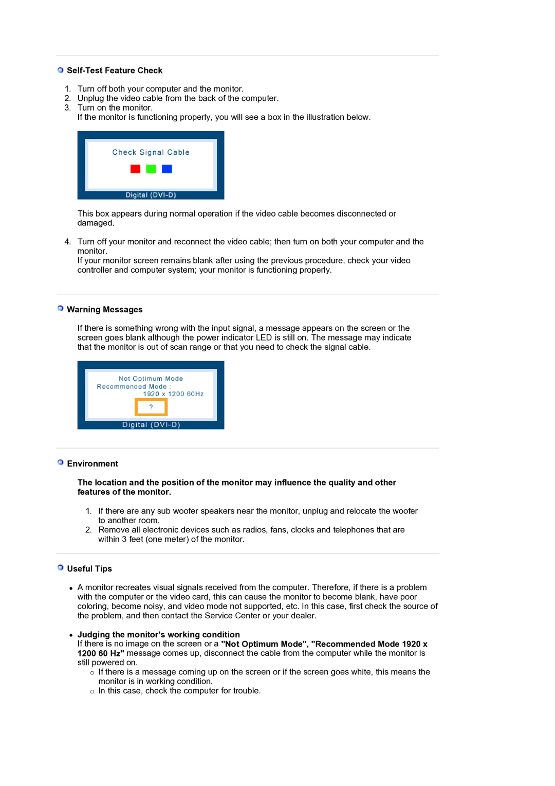 Samsung LS24EDBLB/EDC manual Self-Test Feature Check, Useful Tips 