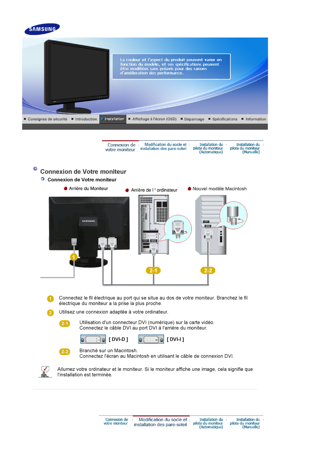 Samsung LS24EDBLB/EDC manual Connexion de Votre moniteur, Dvi-D Dvi-I 