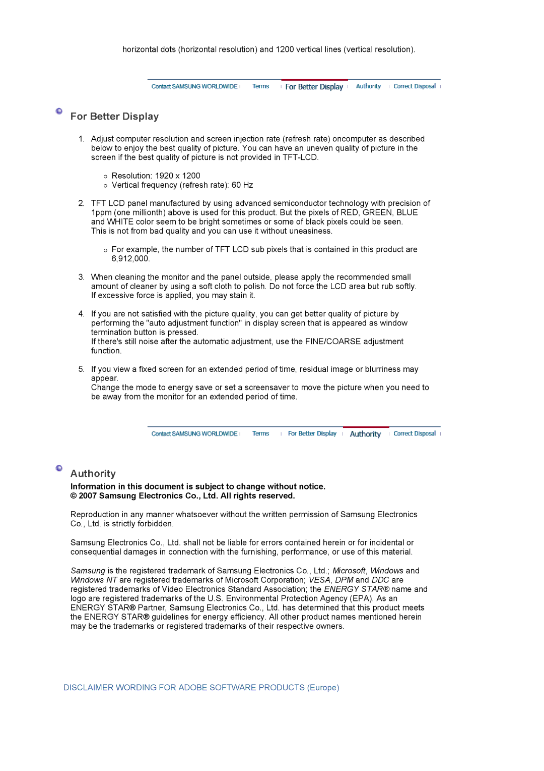 Samsung LS24EDBLB/EDC manual For Better Display, Authority 