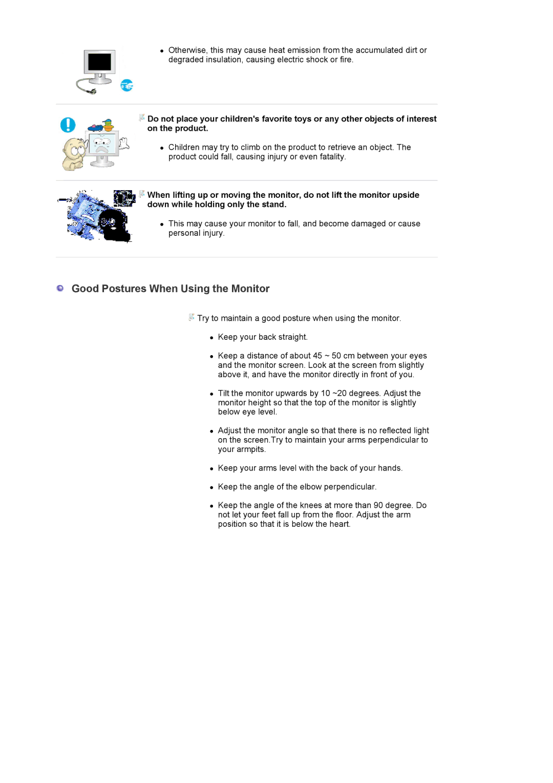 Samsung LS24EDBLB/EDC manual Good Postures When Using the Monitor 