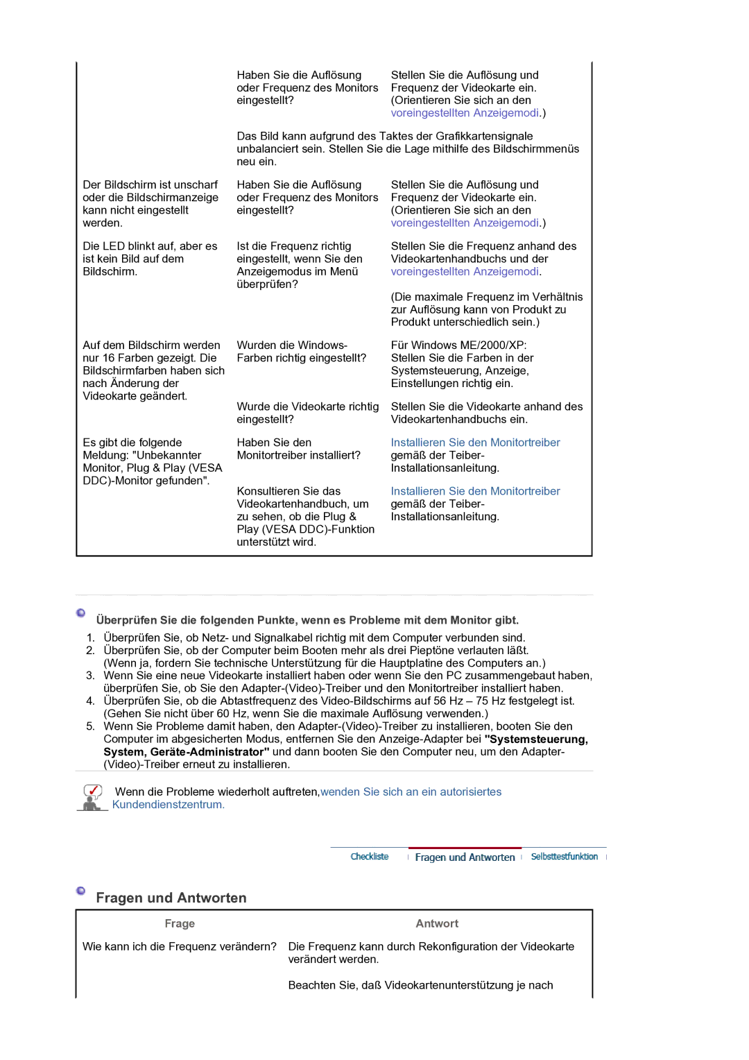 Samsung LS24EDBLB/EDC manual Fragen und Antworten, Voreingestellten Anzeigemodi 