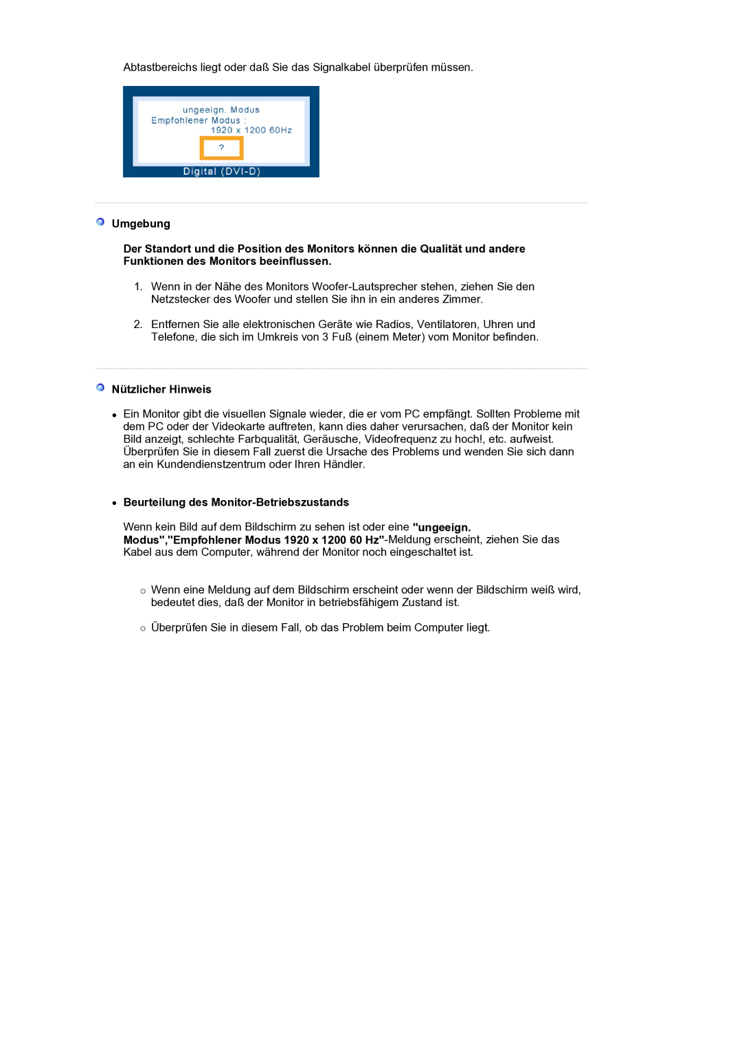 Samsung LS24EDBLB/EDC manual Nützlicher Hinweis, Beurteilung des Monitor-Betriebszustands 