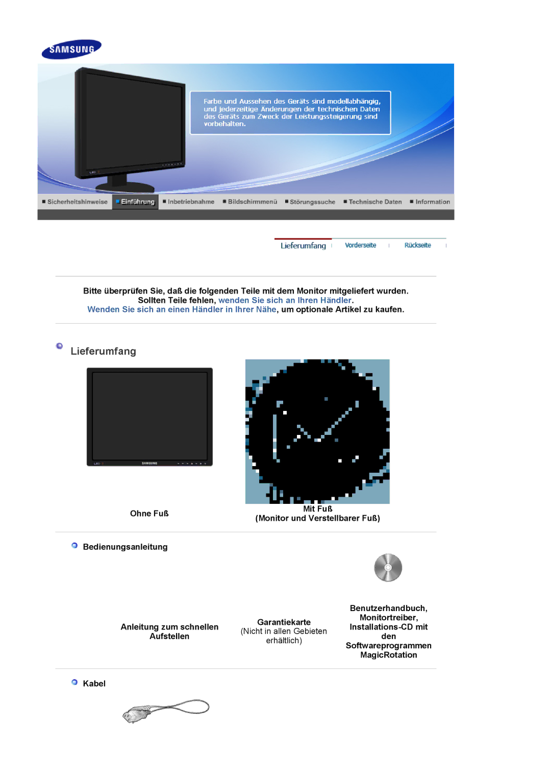 Samsung LS24EDBLB/EDC manual Lieferumfang 