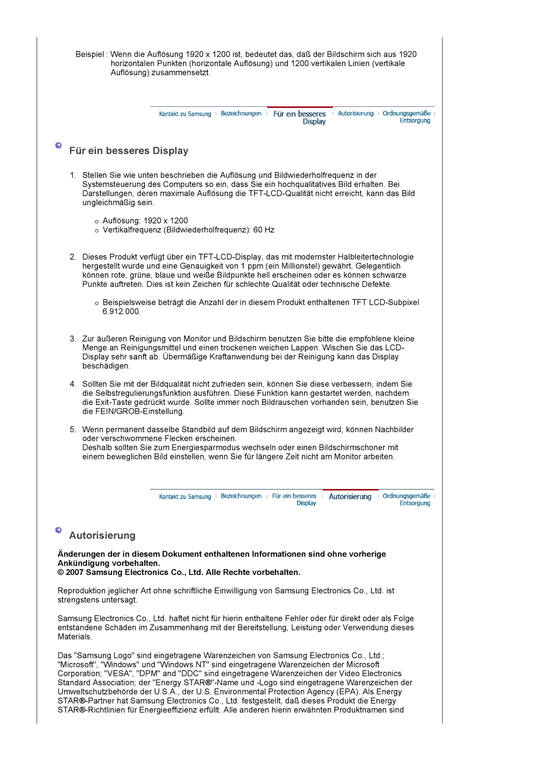 Samsung LS24EDBLB/EDC manual Für ein besseres Display, Autorisierung 