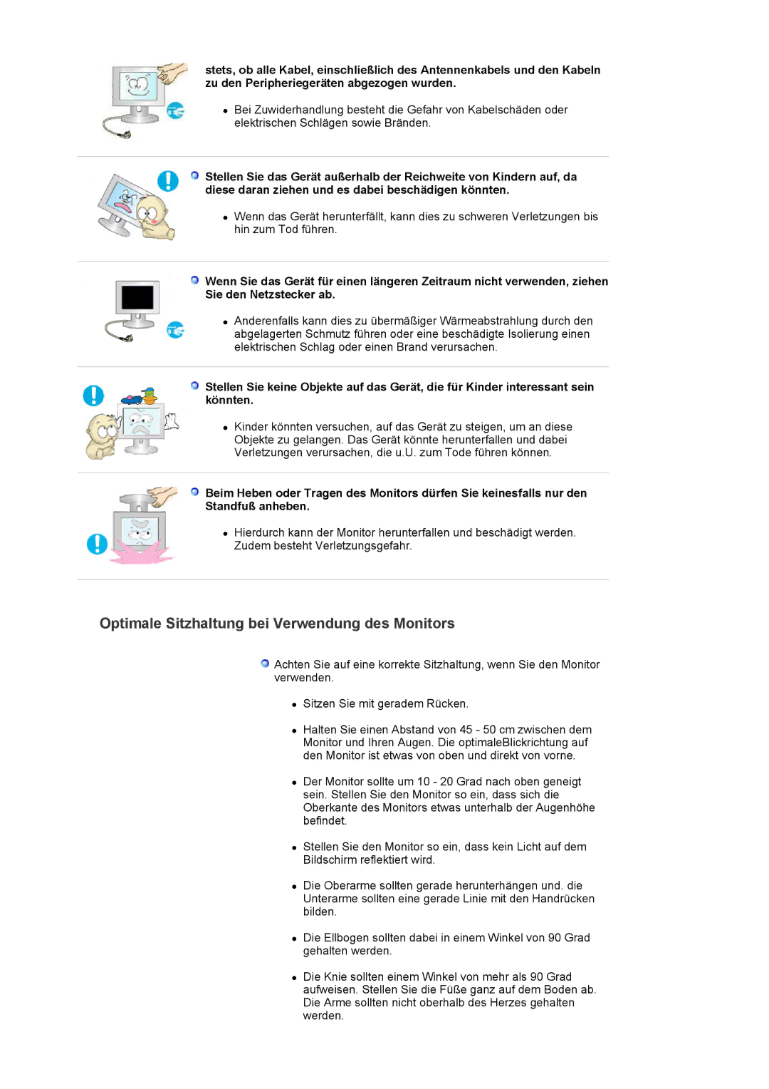 Samsung LS24EDBLB/EDC manual Optimale Sitzhaltung bei Verwendung des Monitors 