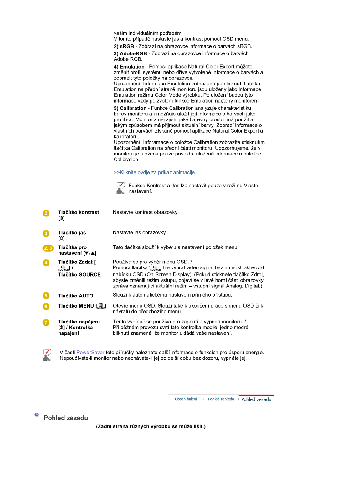 Samsung LS24EDBLB/EDC manual Pohled zezadu, Zadní strana různých výrobků se může lišit 