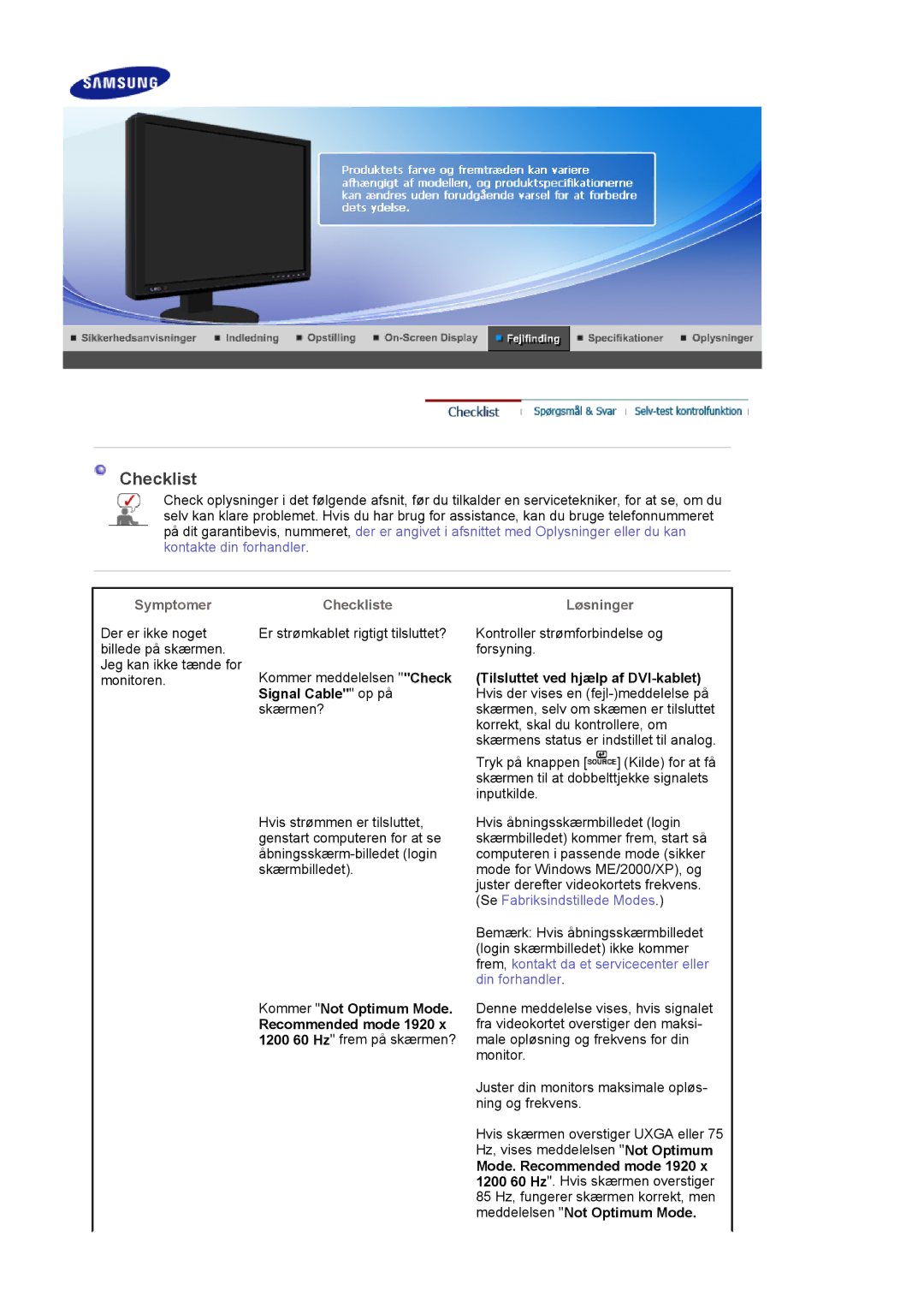 Samsung LS24EDBLB/EDC manual Checklist, Kommer Not Optimum Mode 