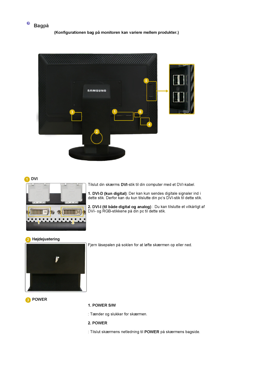 Samsung LS24EDBLB/EDC manual Bagpå, Højdejustering 