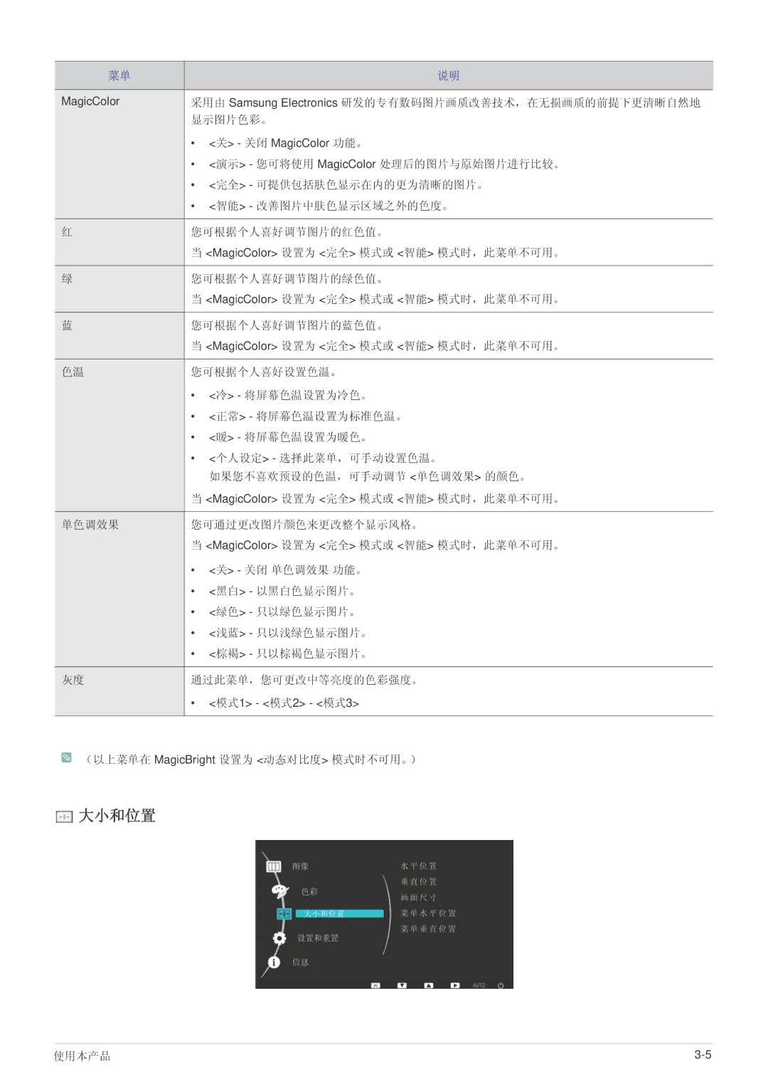 Samsung LS23EFVKUV/EN, LS24EFHKU/EN, LS23EFVKUV/ZA manual 大小和位置 