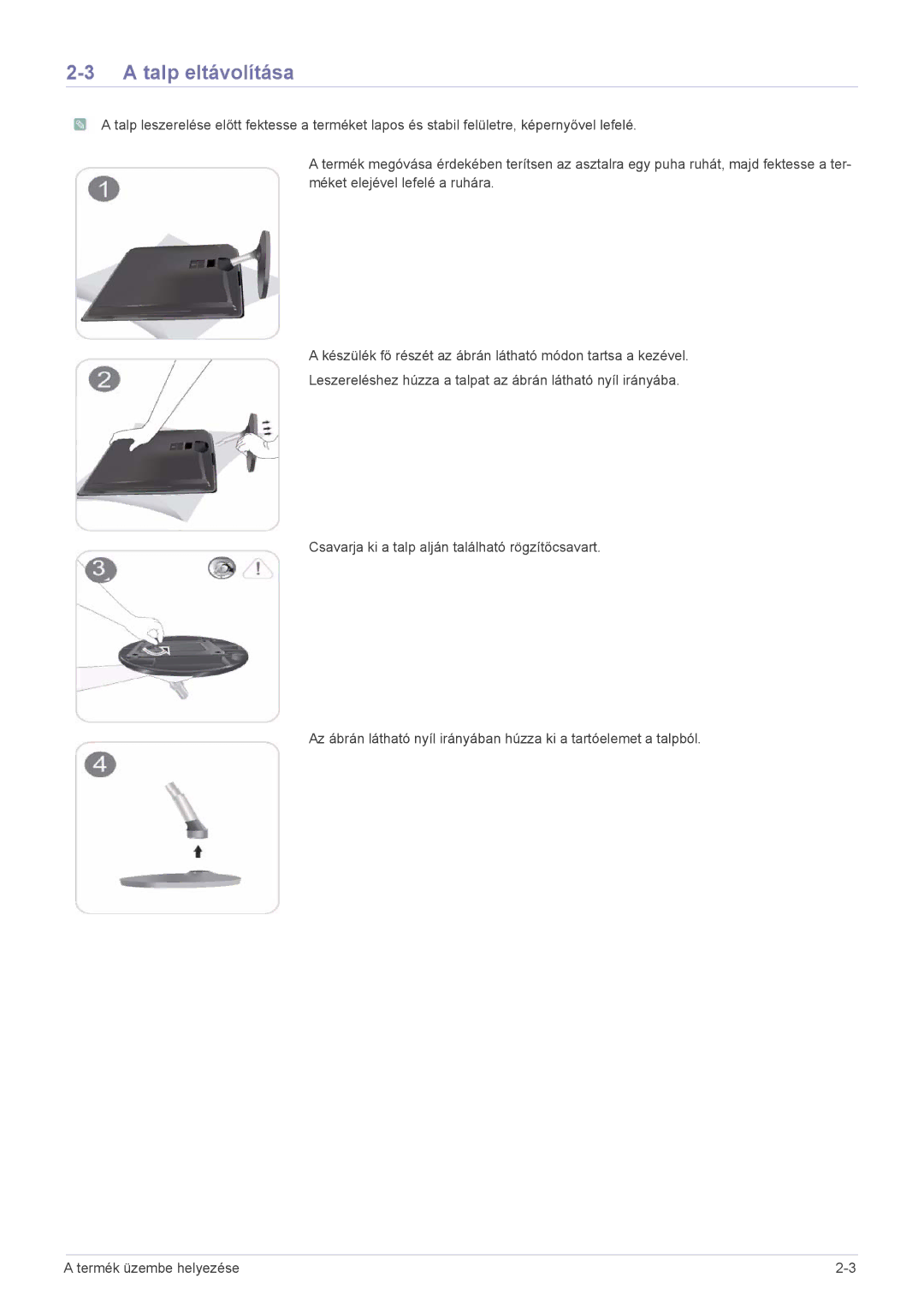 Samsung LS24EFHKU/EN, LS23EFVKUV/EN, LS23EFVKUV/ZA manual Talp eltávolítása 