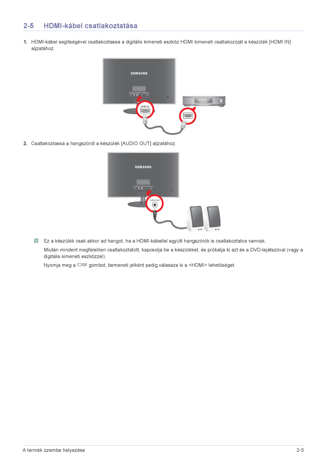 Samsung LS23EFVKUV/ZA, LS24EFHKU/EN, LS23EFVKUV/EN manual HDMI-kábel csatlakoztatása 