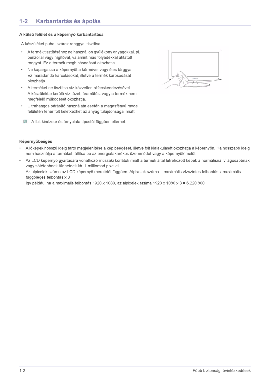 Samsung LS23EFVKUV/EN, LS24EFHKU/EN manual Karbantartás és ápolás, Külső felület és a képernyő karbantartása, Képernyőbeégés 