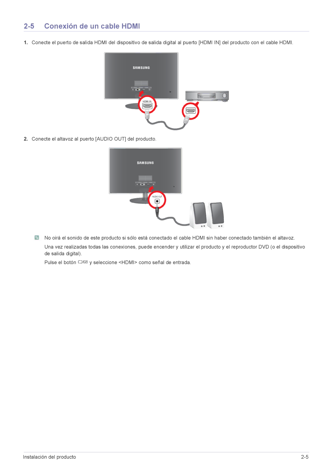 Samsung LS23EFVKUV/EN, LS24EFHKU/EN manual Conexión de un cable Hdmi 