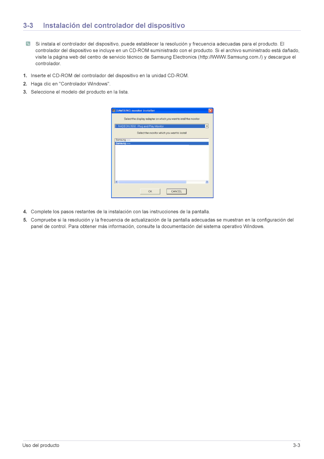 Samsung LS23EFVKUV/EN, LS24EFHKU/EN manual Instalación del controlador del dispositivo 