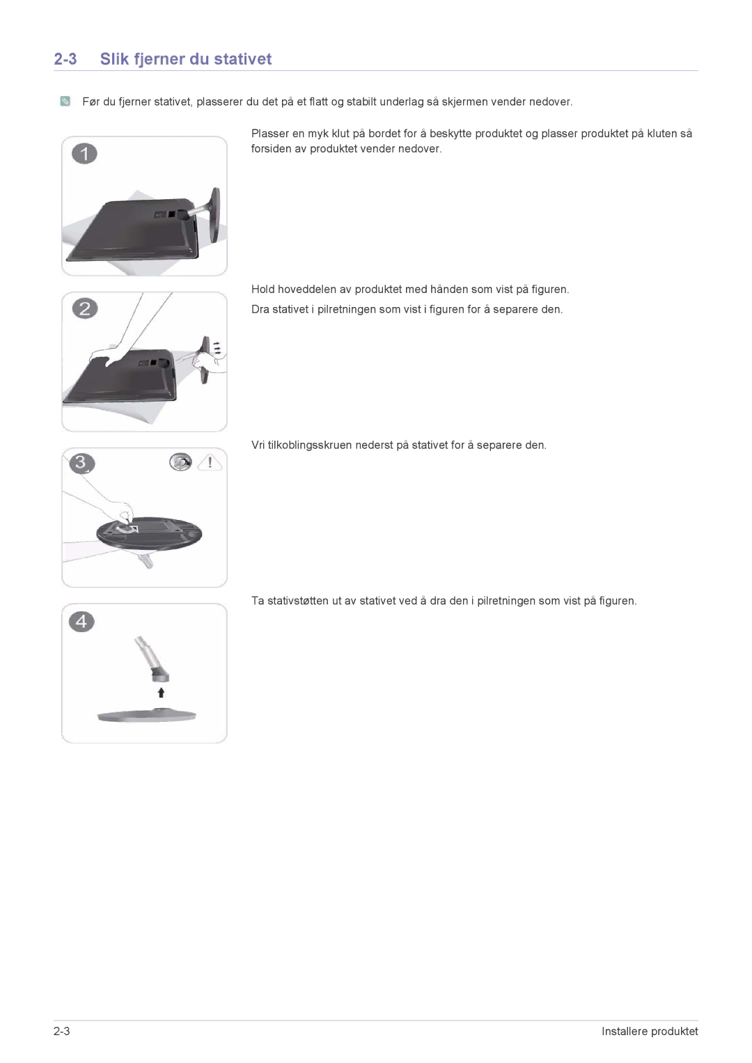 Samsung LS24EFHKU/EN, LS23EFVKUV/EN manual Slik fjerner du stativet 