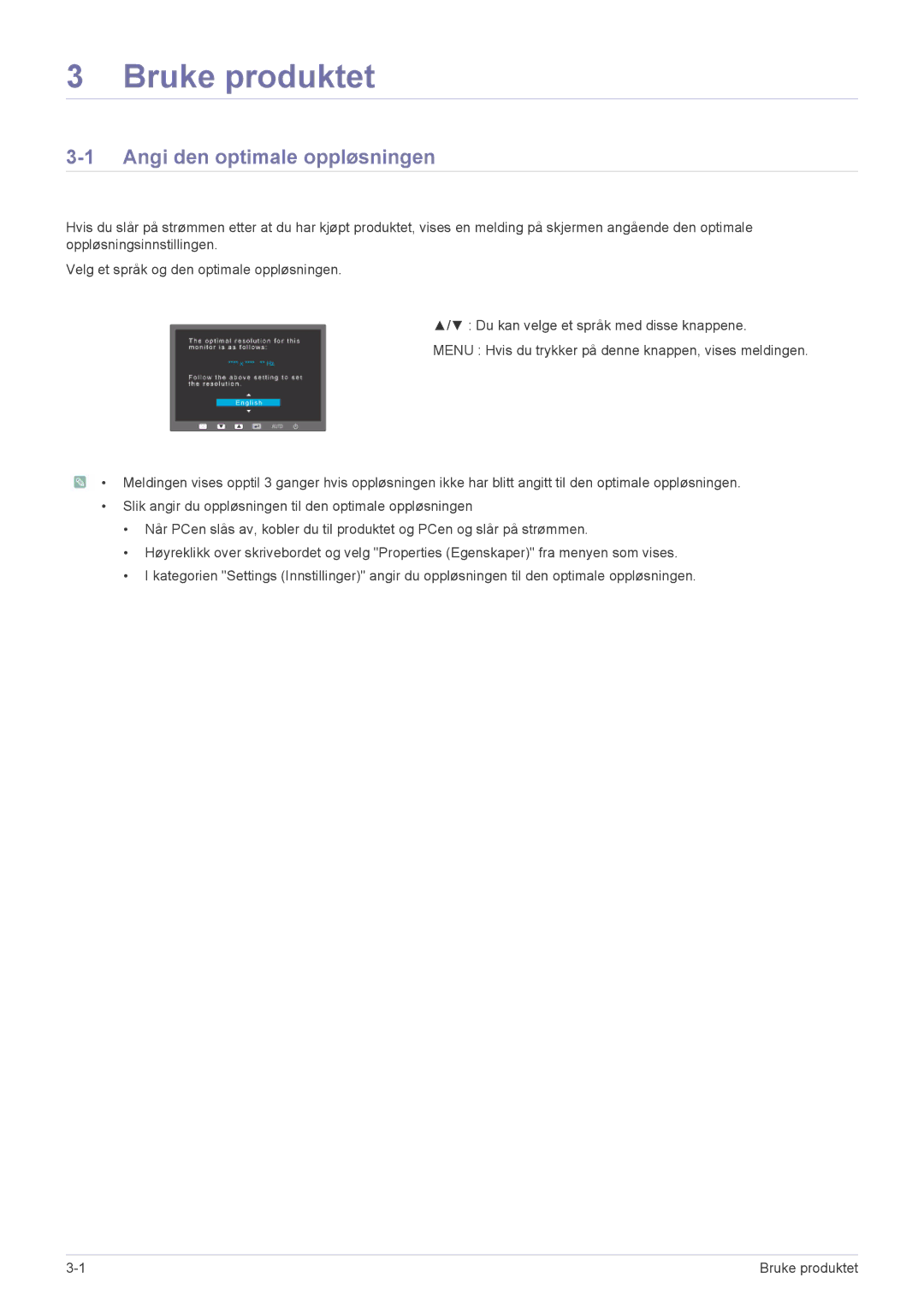 Samsung LS24EFHKU/EN, LS23EFVKUV/EN manual Bruke produktet, Angi den optimale oppløsningen 