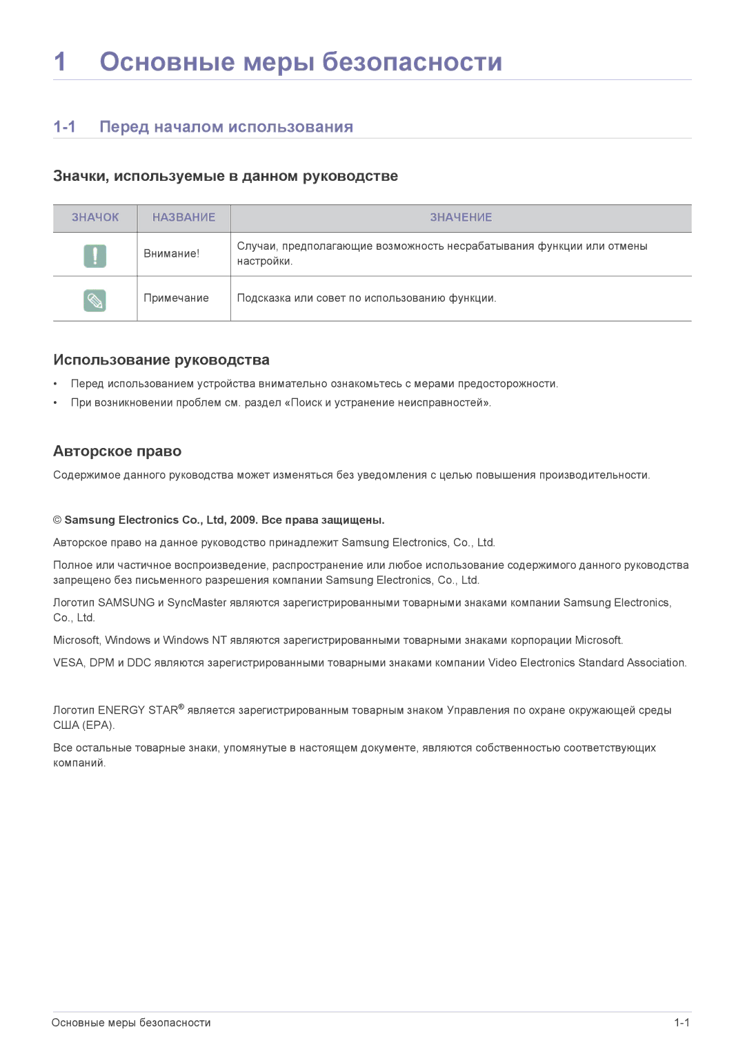 Samsung LS23EFVKUV/EN Основные меры безопасности, Перед началом использования, Значки, используемые в данном руководстве 