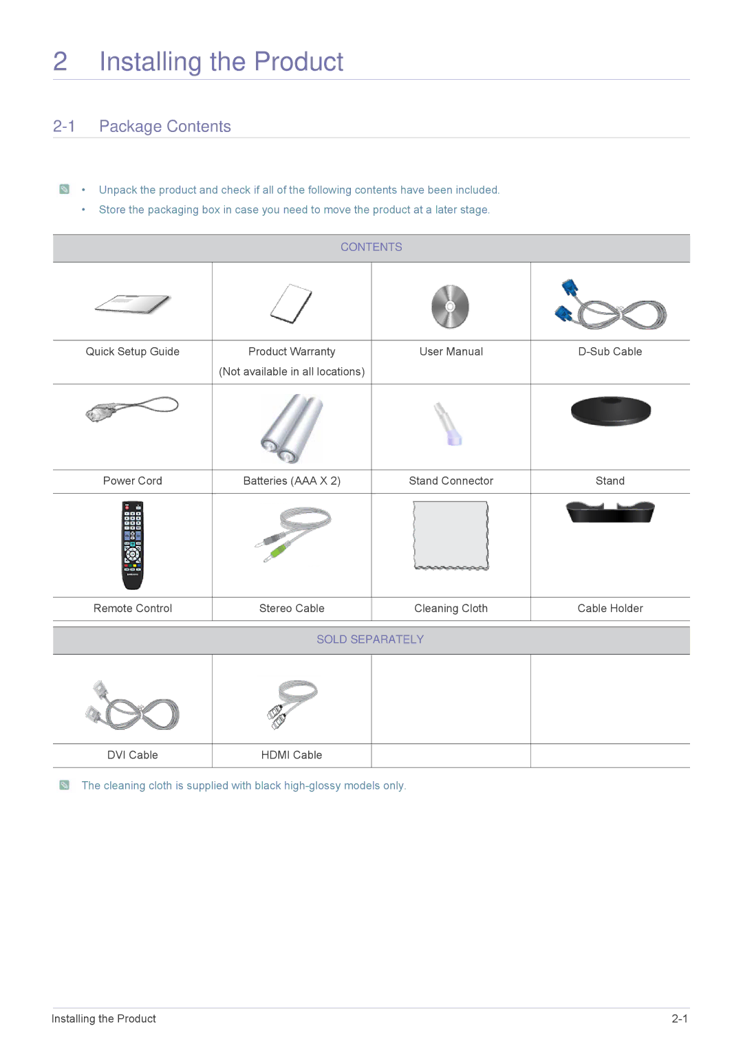 Samsung LS24EMDKU/XE, LS24EMDKU/EN, LS27EMDKU/EN, LS27EMDKU/SM, LS27EMDKU/HS manual Installing the Product, Package Contents 