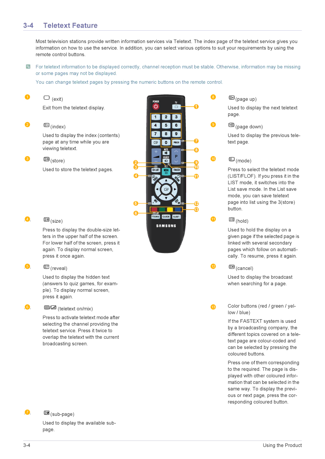 Samsung LS27EMDKU/SM, LS24EMDKU/EN, LS27EMDKU/EN, LS27EMDKU/HS, LS27EMDKU/XE, LS24EMDKU/XE manual Teletext Feature 