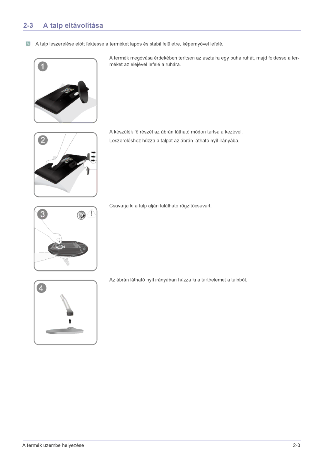 Samsung LS24EMDKU/XE, LS24EMDKU/EN, LS27EMDKU/EN, LS27EMDKU/XE manual Talp eltávolítása 