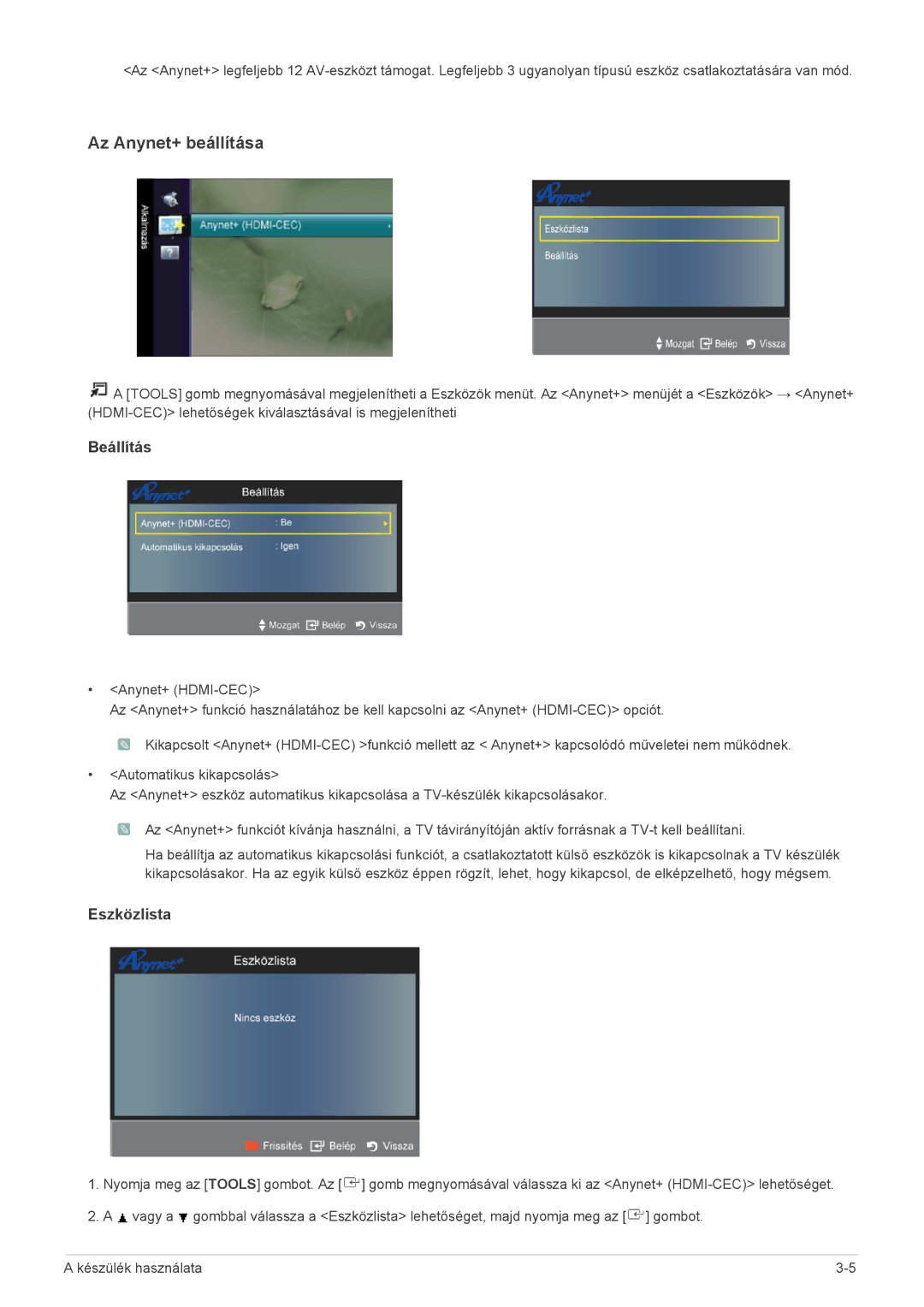 Samsung LS24EMDKU/XE, LS24EMDKU/EN, LS27EMDKU/EN, LS27EMDKU/XE manual Az Anynet+ beállítása 