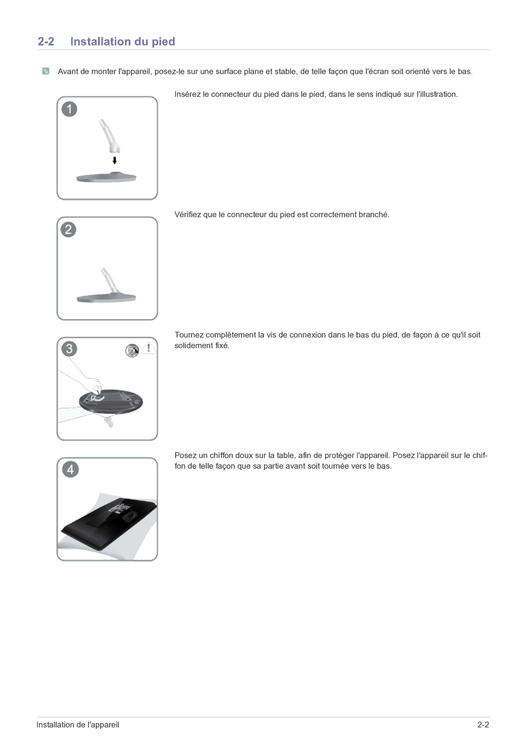 Samsung LS27EMDKU/EN, LS24EMDKU/EN manual Installation du pied 