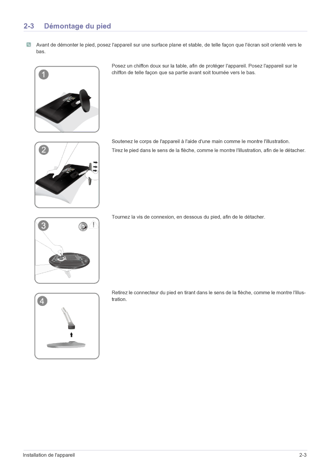 Samsung LS27EMDKU/EN, LS24EMDKU/EN manual Démontage du pied 