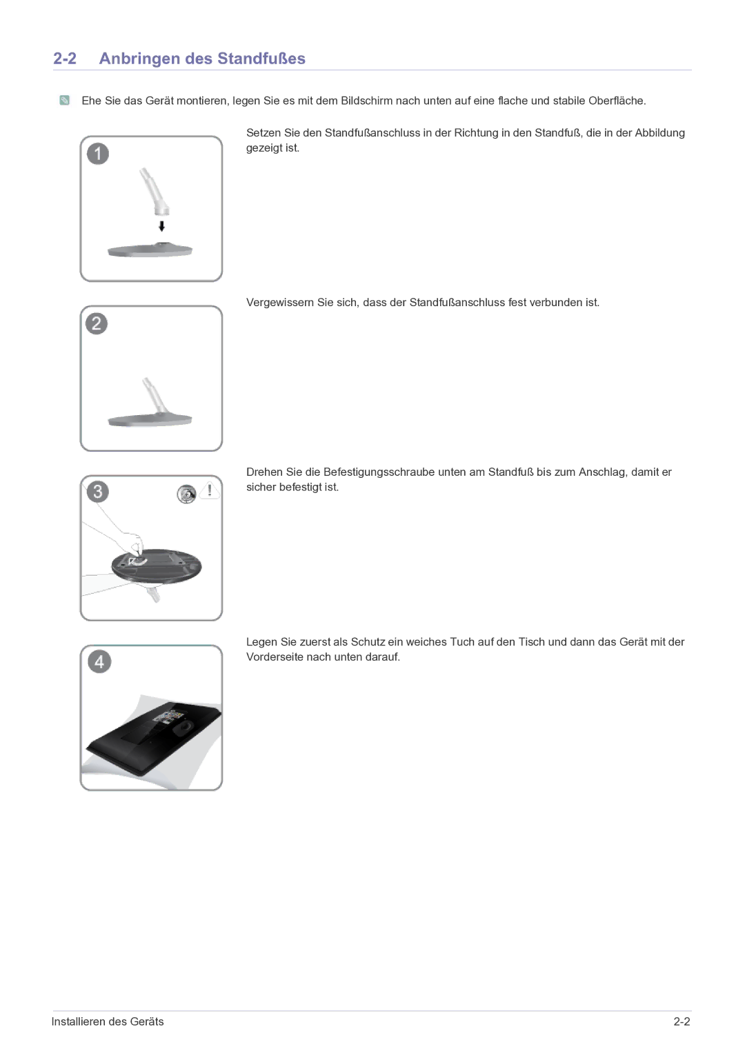 Samsung LS27EMDKU/EN, LS24EMDKU/EN manual Anbringen des Standfußes 