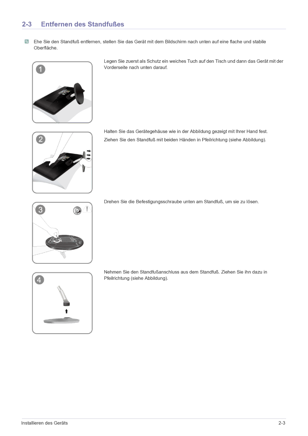 Samsung LS27EMDKU/EN, LS24EMDKU/EN manual Entfernen des Standfußes 