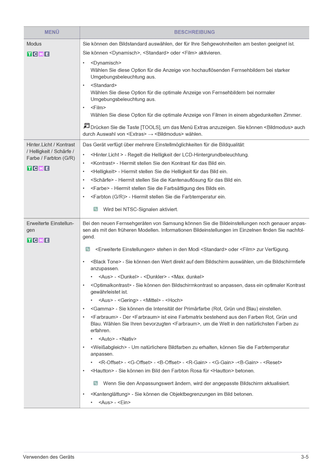 Samsung LS27EMDKU/EN manual Durch Auswahl von Extras → Bildmodus wählen, Gen, Anzupassen, Aus Dunkel Dunkler Max. dunkel 