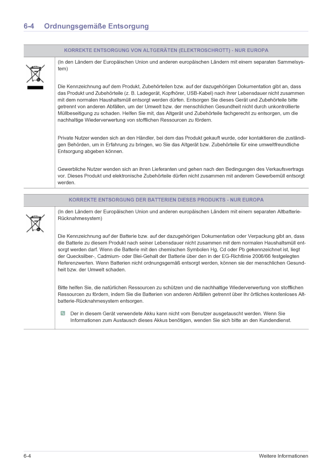 Samsung LS24EMDKU/EN, LS27EMDKU/EN Ordnungsgemäße Entsorgung, Korrekte Entsorgung VON Altgeräten Elektroschrott NUR Europa 