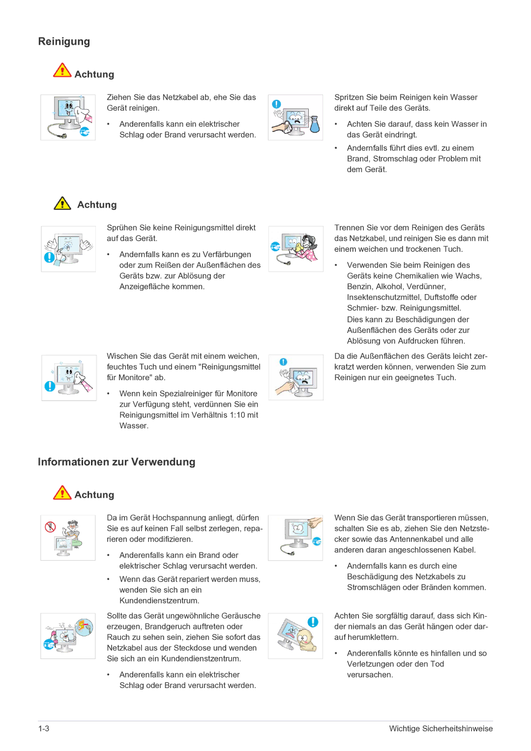 Samsung LS24EMDKU/EN, LS27EMDKU/EN manual Reinigung, Informationen zur Verwendung 