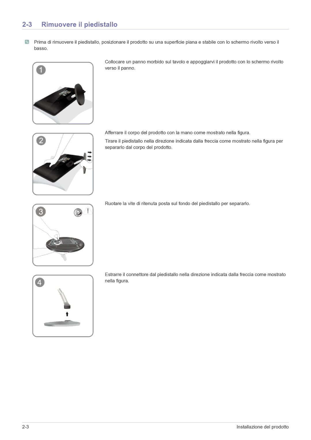 Samsung LS24EMDKU/EN, LS27EMDKU/EN manual Rimuovere il piedistallo 