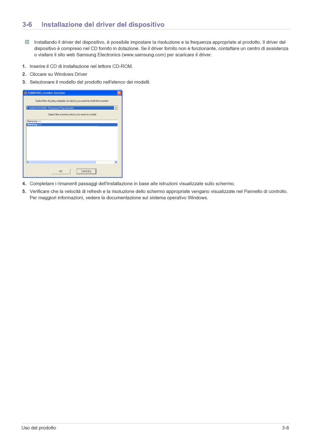 Samsung LS27EMDKU/EN, LS24EMDKU/EN manual Installazione del driver del dispositivo 