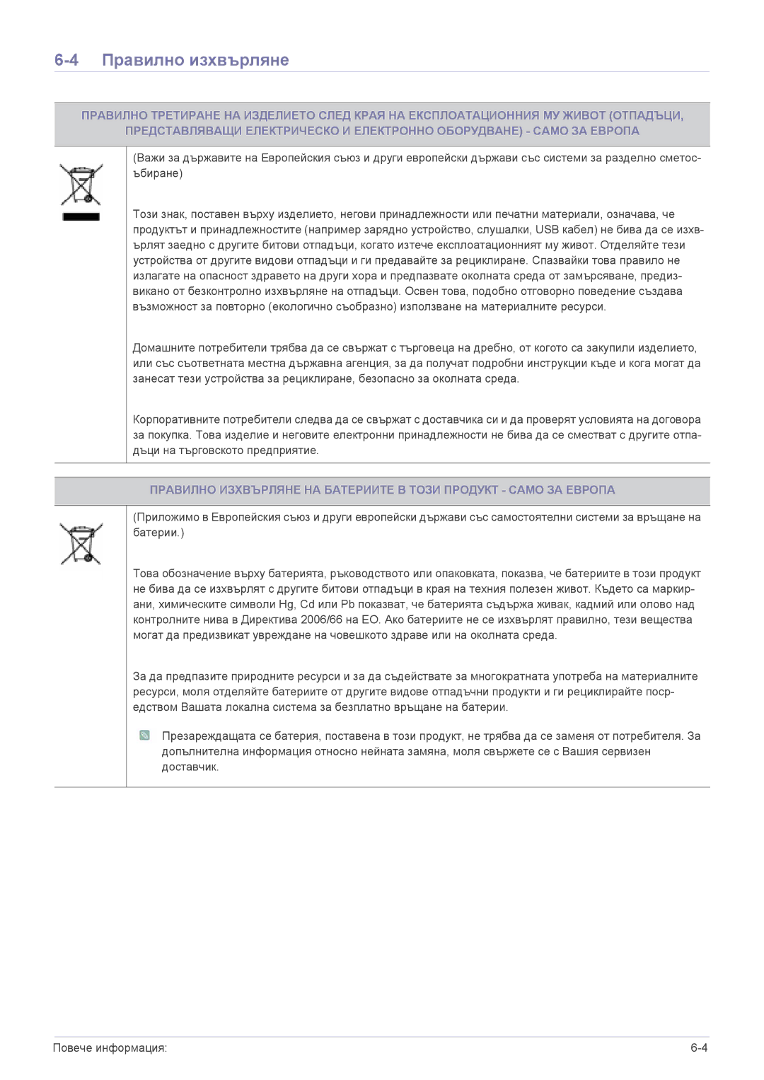 Samsung LS24EMDKU/EN, LS27EMDKU/EN manual Правилно изхвърляне 