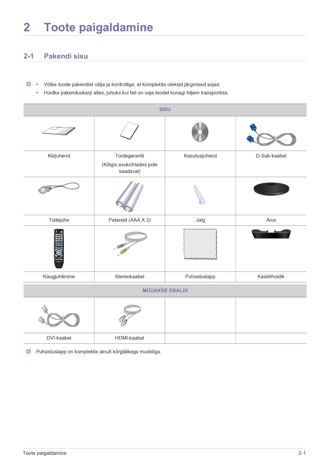 Samsung LS27EMDKU/EN, LS24EMDKU/EN manual Pakendi sisu, Sisu, Müüakse Eraldi 