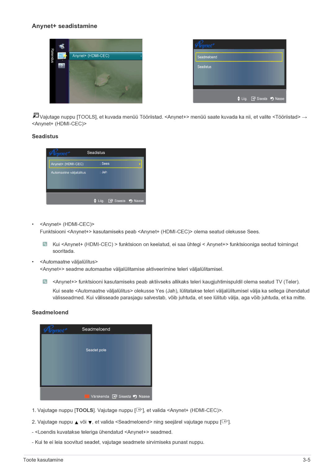 Samsung LS27EMDKU/EN, LS24EMDKU/EN manual Anynet+ seadistamine 