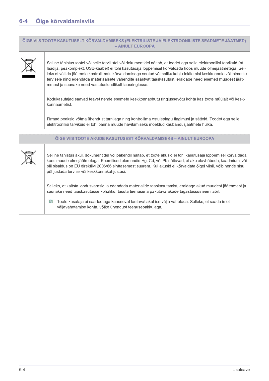 Samsung LS24EMDKU/EN, LS27EMDKU/EN manual Õige kõrvaldamisviis 