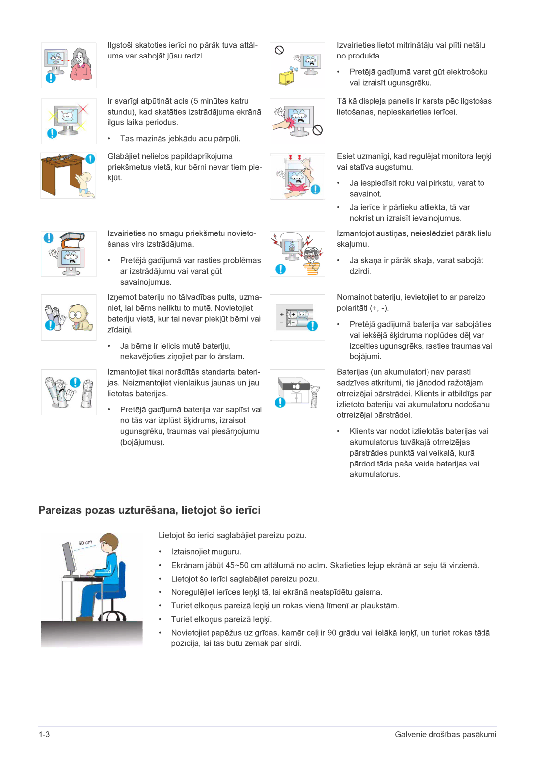 Samsung LS24EMDKU/EN, LS27EMDKU/EN manual Pareizas pozas uzturēšana, lietojot šo ierīci 