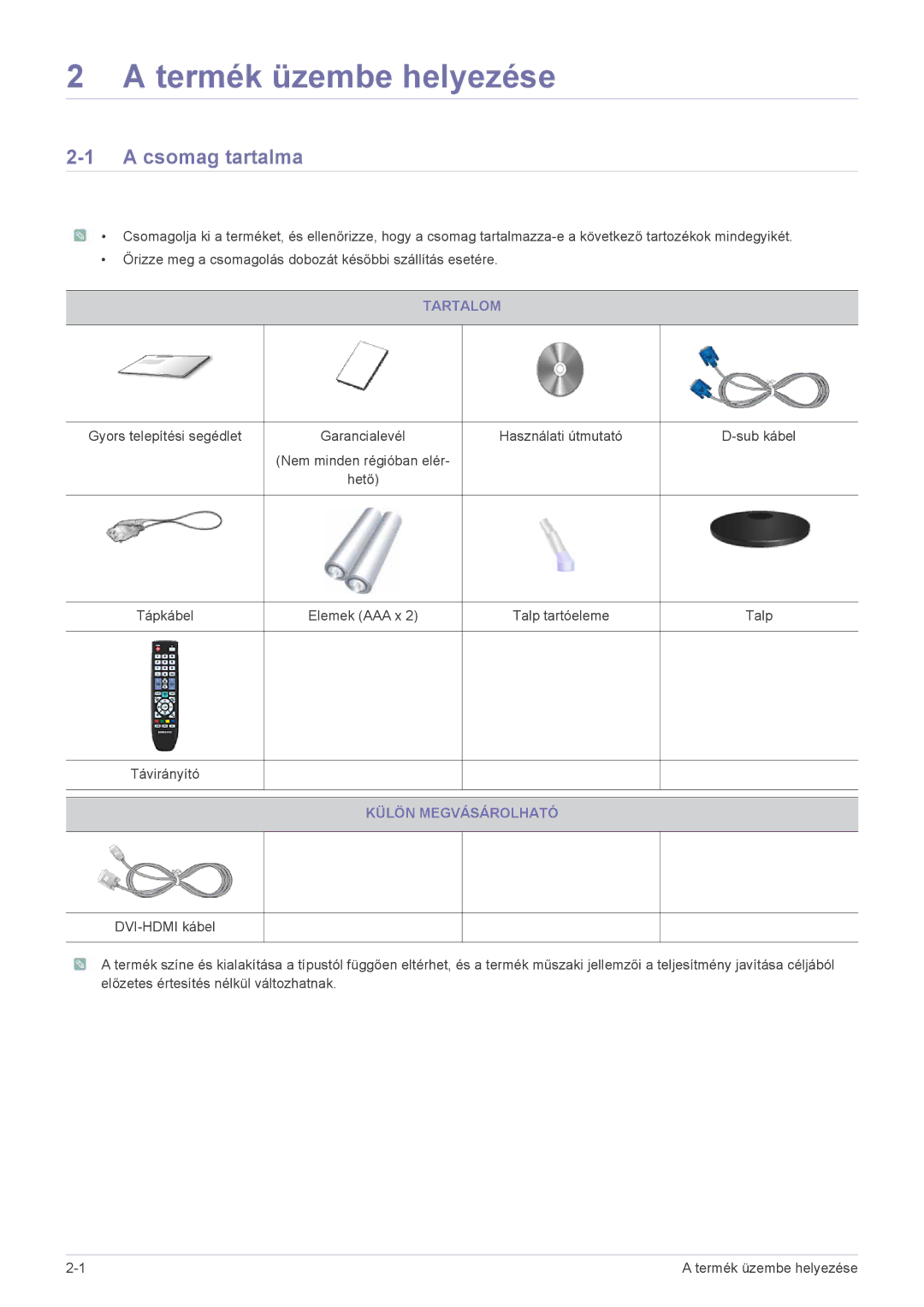 Samsung LS24EMLKF/EN, LS24EMLKU/EN manual Csomag tartalma, Tartalom, Külön Megvásárolható 