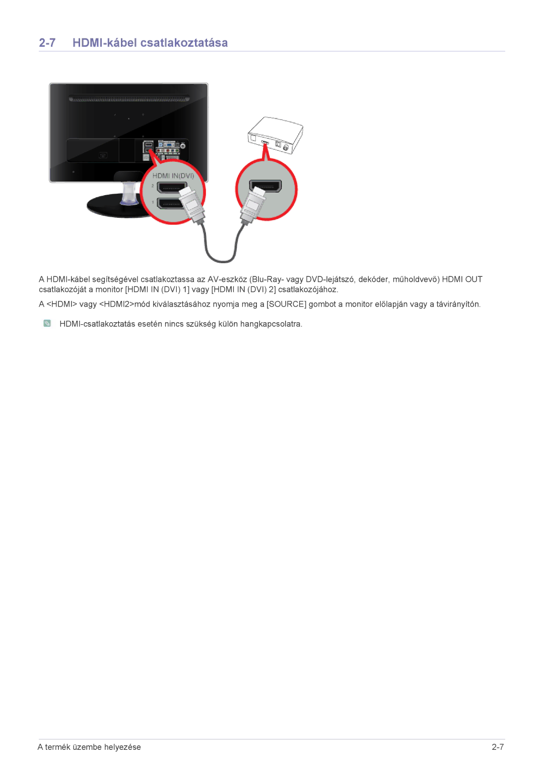 Samsung LS24EMLKU/EN, LS24EMLKF/EN manual HDMI-kábel csatlakoztatása 